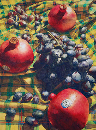 Pomegranates and Grapes on blanket